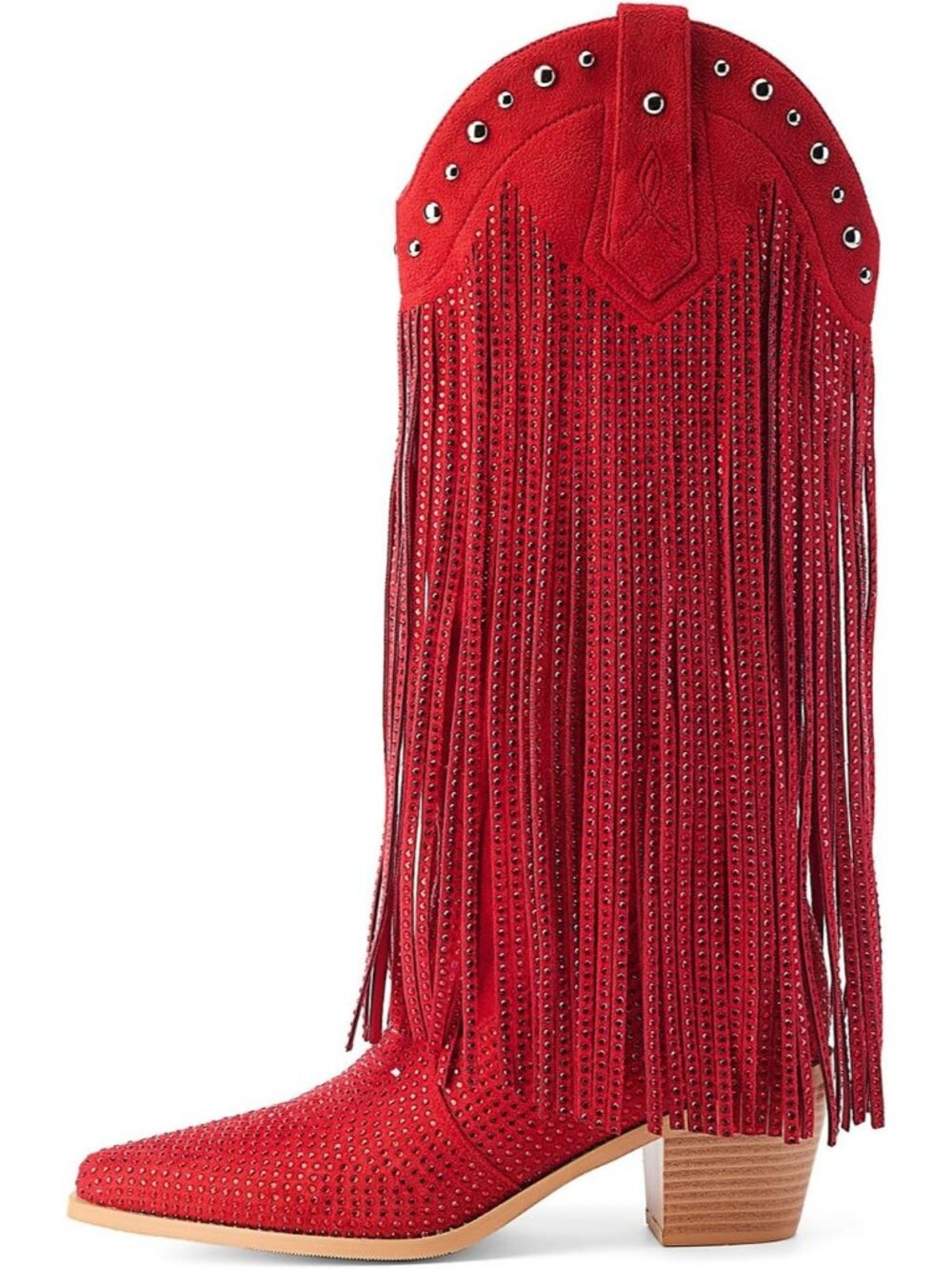 Women's Red Faux Leather Pull-On Cowgirl Cowboy Pointed Toe Heel Boot